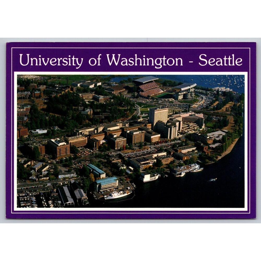 University of Washington Seattle Aerial Campus View Postcard Husky Stadium 4x6